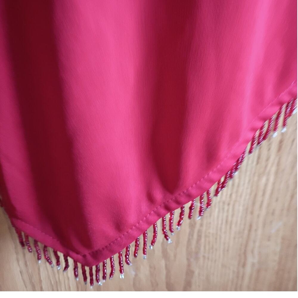 Vintage Y2K Red Keyhole Halter Dress Small Open Back Beaded Handkerchief Hem - Picture 10 of 13